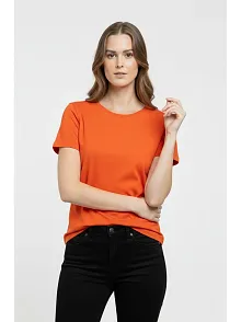 Kadın T-shirt Bisiklet Yaka Slim Fit Likralı Tişört Günlük Basic Body - Turuncu