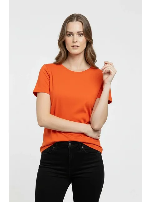 Kadın T-shirt Bisiklet Yaka Slim Fit Likralı Tişört Günlük Basic Body - Turuncu