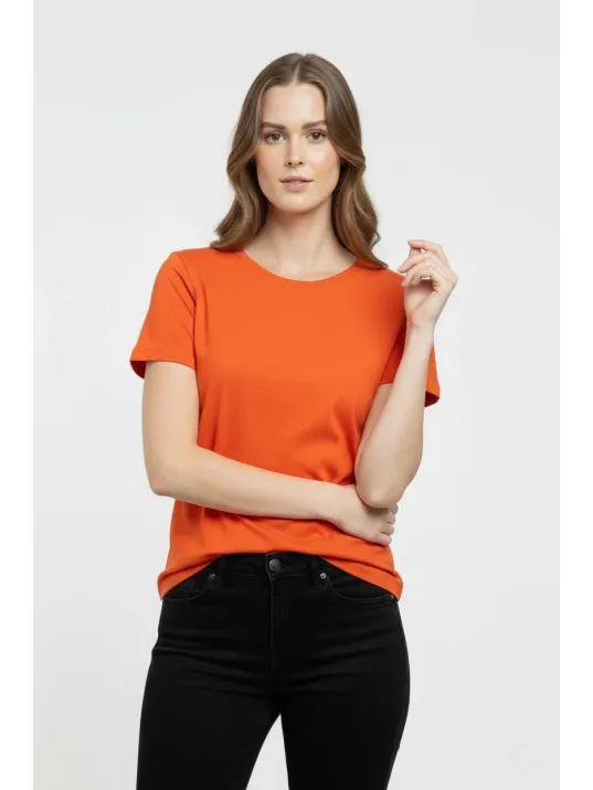 Kadın T-shirt Bisiklet Yaka Slim Fit Likralı Tişört Günlük Basic Body - Turuncu Kadın T-shirt Bisiklet Yaka Slim Fit Likralı Tişört Günlük Basic Body - Turuncu