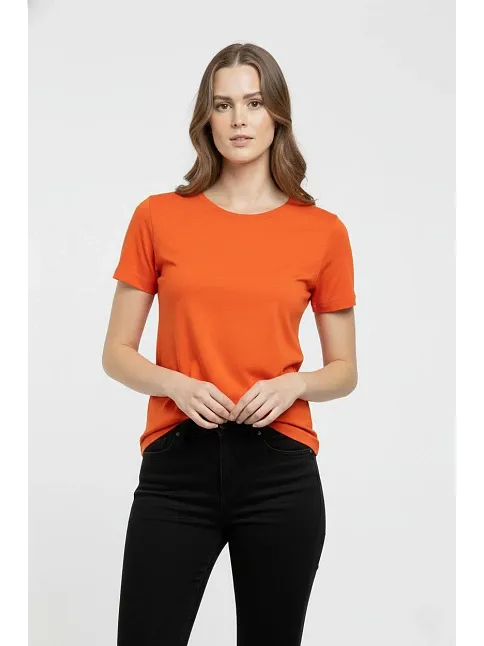 Kadın T-shirt Bisiklet Yaka Slim Fit Likralı Tişört Günlük Basic Body - Turuncu