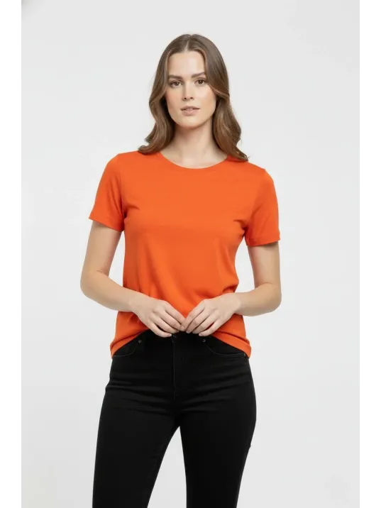 Kadın T-shirt Bisiklet Yaka Slim Fit Likralı Tişört Günlük Basic Body - Turuncu Kadın T-shirt Bisiklet Yaka Slim Fit Likralı Tişört Günlük Basic Body - Turuncu