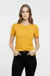 Kadın T-shirt Bisiklet Yaka Slim Fit Likralı Tişört Günlük Basic Body - Sarı
