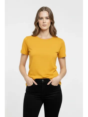 Kadın T-shirt Bisiklet Yaka Slim Fit Likralı Tişört Günlük Basic Body - Sarı