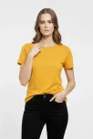 Kadın T-shirt Bisiklet Yaka Slim Fit Likralı Tişört Günlük Basic Body - Sarı