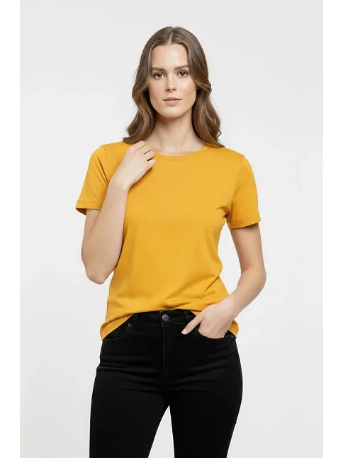 Kadın T-shirt Bisiklet Yaka Slim Fit Likralı Tişört Günlük Basic Body - Sarı