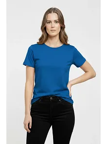Kadın T-shirt Bisiklet Yaka Slim Fit Likralı Tişört Günlük Basic Body - İndigo
