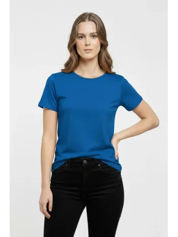 Kadın T-shirt Bisiklet Yaka Slim Fit Likralı Tişört Günlük Basic Body - İndigo