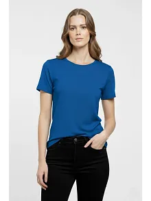Kadın T-shirt Bisiklet Yaka Slim Fit Likralı Tişört Günlük Basic Body - İndigo