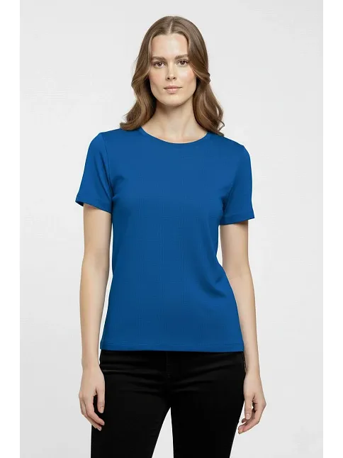 Kadın T-shirt Bisiklet Yaka Slim Fit Likralı Tişört Günlük Basic Body - İndigo