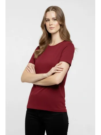 Kadın T-shirt Bisiklet Yaka Slim Fit Likralı Tişört Günlük Basic Body - Bordo Kadın T-shirt Bisiklet Yaka Slim Fit Likralı Tişört Günlük Basic Body - Bordo