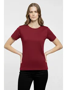 Kadın T-shirt Bisiklet Yaka Slim Fit Likralı Tişört Günlük Basic Body - Bordo