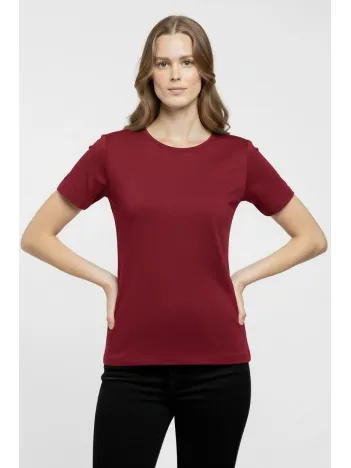 Kadın T-shirt Bisiklet Yaka Slim Fit Likralı Tişört Günlük Basic Body - Bordo