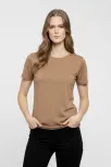 Kadın T-shirt Bisiklet Yaka Slim Fit Likralı Tişört Günlük Basic Body - Kahverengi
