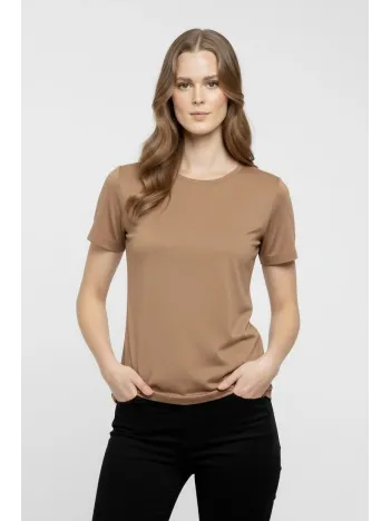 Kadın T-shirt Bisiklet Yaka Slim Fit Likralı Tişört Günlük Basic Body - Kahverengi