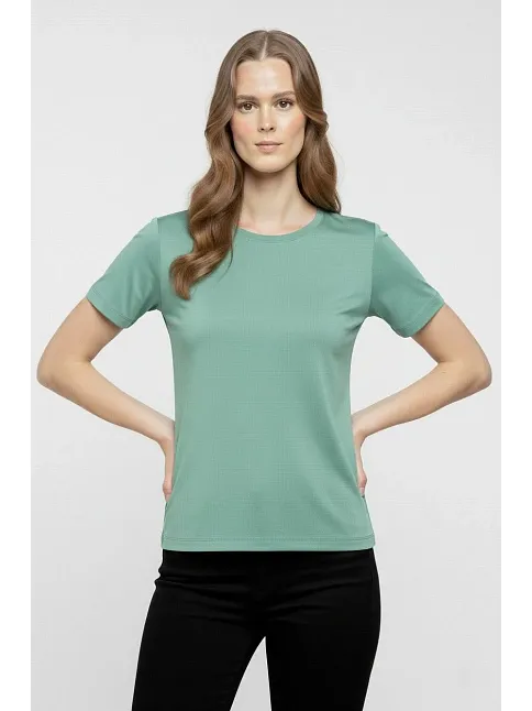 Kadın T-shirt Bisiklet Yaka Slim Fit Likralı Tişört Günlük Basic Body - Mint Yeşili