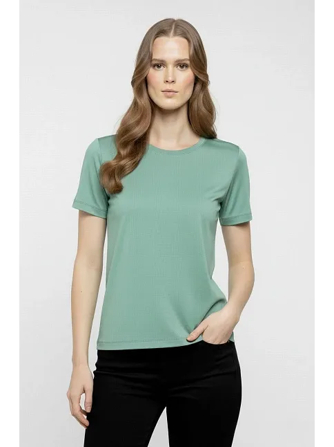 Kadın T-shirt Bisiklet Yaka Slim Fit Likralı Tişört Günlük Basic Body - Mint Yeşili