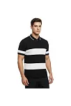 Erkek T-shirt Çizgili Triko Dokuma Kumaş Polo Yaka Yarım Fermuarlı Regular Kalıp Tişört - Siyah