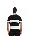 Erkek T-shirt Çizgili Triko Dokuma Kumaş Polo Yaka Yarım Fermuarlı Regular Kalıp Tişört - Siyah