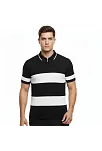 Erkek T-shirt Çizgili Triko Dokuma Kumaş Polo Yaka Yarım Fermuarlı Regular Kalıp Tişört - Siyah