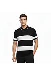 Erkek T-shirt Çizgili Triko Dokuma Kumaş Polo Yaka Yarım Fermuarlı Regular Kalıp Tişört - Siyah