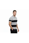 Erkek T-shirt Çizgili Triko Dokuma Kumaş Polo Yaka Yarım Fermuarlı Regular Kalıp Tişört - Gri