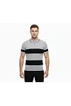Erkek T-shirt Çizgili Triko Dokuma Kumaş Polo Yaka Yarım Fermuarlı Regular Kalıp Tişört - Gri