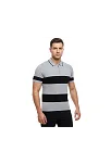 Erkek T-shirt Çizgili Triko Dokuma Kumaş Polo Yaka Yarım Fermuarlı Regular Kalıp Tişört - Gri