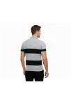 Erkek T-shirt Çizgili Triko Dokuma Kumaş Polo Yaka Yarım Fermuarlı Regular Kalıp Tişört - Gri