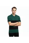 Erkek T-shirt Çizgili Triko Dokuma Kumaş Polo Yaka Yarım Fermuarlı Regular Kalıp Tişört - Çağla Yeşili