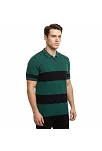 Erkek T-shirt Çizgili Triko Dokuma Kumaş Polo Yaka Yarım Fermuarlı Regular Kalıp Tişört - Çağla Yeşili