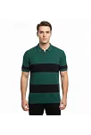 Erkek T-shirt Çizgili Triko Dokuma Kumaş Polo Yaka Yarım Fermuarlı Regular Kalıp Tişört - Çağla Yeşili