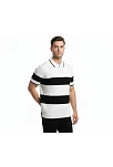 Erkek T-shirt Çizgili Triko Dokuma Kumaş Polo Yaka Yarım Fermuarlı Regular Kalıp Tişört - Beyaz