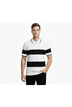 Erkek T-shirt Çizgili Triko Dokuma Kumaş Polo Yaka Yarım Fermuarlı Regular Kalıp Tişört - Beyaz