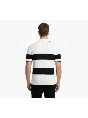 Erkek T-shirt Çizgili Triko Dokuma Kumaş Polo Yaka Yarım Fermuarlı Regular Kalıp Tişört - Beyaz Erkek T-shirt Çizgili Triko Dokuma Kumaş Polo Yaka Yarım Fermuarlı Regular Kalıp Tişört - Beyaz