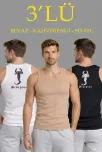 Erkek Spor Fitilli Kaşkorse Arka Basklı Atlet 3'lü Set Beyaz-siyah-kahverengi