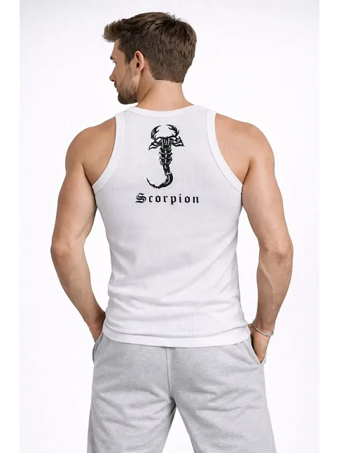 Erkek Spor Fitilli Kaşkorse Arka Basklı Atlet 3'lü Set Beyaz-kırmızı-kahverengi