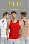 Erkek Spor Fitilli Kaşkorse Arka Basklı Atlet 3'lü Set Beyaz-kırmızı-kahverengi