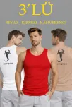 Erkek Spor Fitilli Kaşkorse Arka Basklı Atlet 3'lü Set Beyaz-kırmızı-kahverengi