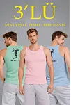 Erkek Spor Fitilli Kaşkorse Arka Basklı Atlet 3'lü Set Mint Yeşili-pembe-bebek Mavisi