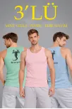 Erkek Spor Fitilli Kaşkorse Arka Basklı Atlet 3'lü Set Mint Yeşili-pembe-bebek Mavisi