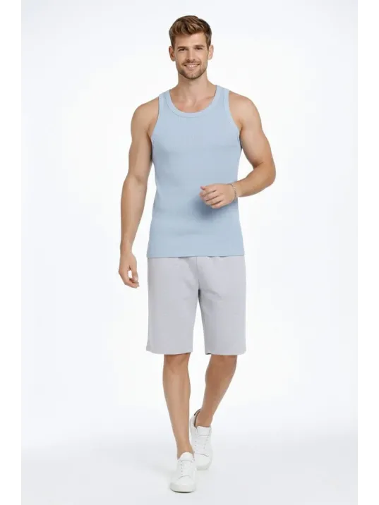 Erkek Spor Fitilli Kaşkorse Arka Basklı Atlet 3'lü Set Mint Yeşili-pembe-bebek Mavisi