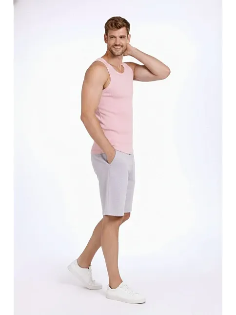 Erkek Spor Fitilli Kaşkorse Arka Basklı Atlet 3'lü Set Mint Yeşili-pembe-bebek Mavisi