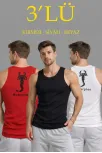 Erkek Spor Fitilli Kaşkorse Arka Basklı Atlet 3'lü Set Kırmızı-siyah-beyaz