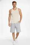 Erkek Spor Slimfit Fitilli Kaşkorse Arka Basklı Atlet 2'li Set Siyah-bej