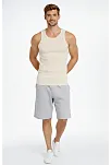 Erkek Spor Slimfit Fitilli Kaşkorse Arka Basklı Atlet 2'li Set Siyah-bej