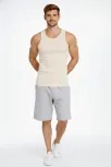 Erkek Spor Slimfit Fitilli Kaşkorse Arka Basklı Atlet 2'li Set Siyah-bej