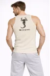Erkek Spor Slimfit Fitilli Kaşkorse Arka Basklı Atlet 2'li Set Siyah-bej