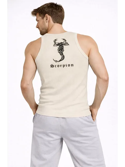 Erkek Spor Slimfit Fitilli Kaşkorse Arka Basklı Atlet 2'li Set Siyah-bej