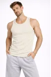 Erkek Spor Slimfit Fitilli Kaşkorse Arka Basklı Atlet 2'li Set Siyah-bej