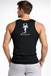 Erkek Spor Slimfit Fitilli Kaşkorse Arka Basklı Atlet 2'li Set Siyah-bej